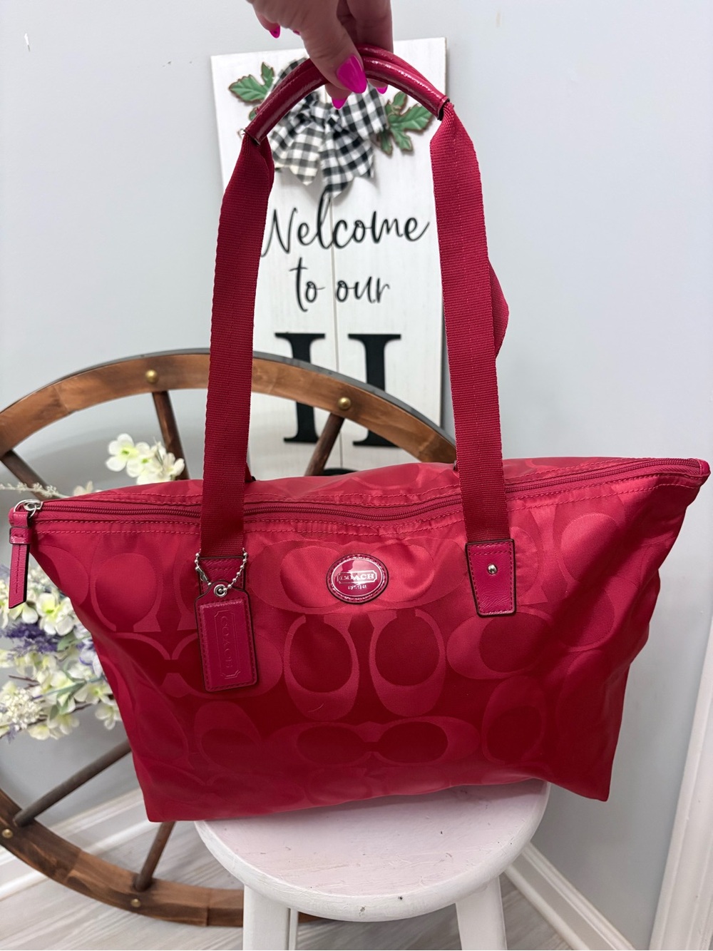 Coach Getaway Burnt Orange Signature Nylon Tote NWOT